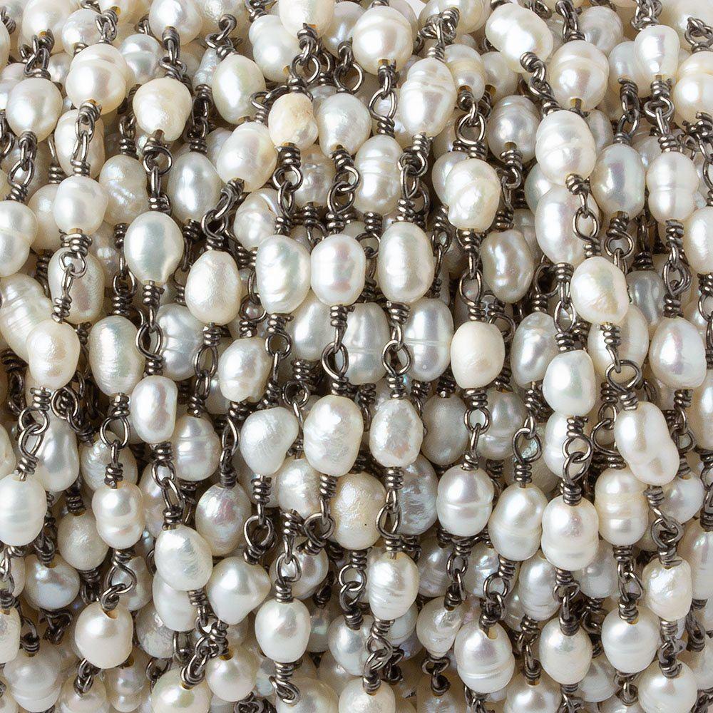4x5-3x4mm White Straight Drill Baroque Pearl Black Gold plated Chain by the foot 27 pcs