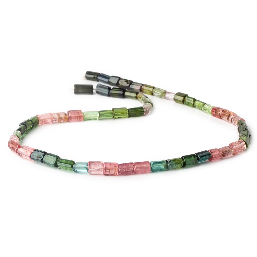 4x6-8x6mm Multi color Tourmaline Faceted Tubes 15 inch 52 beads AA