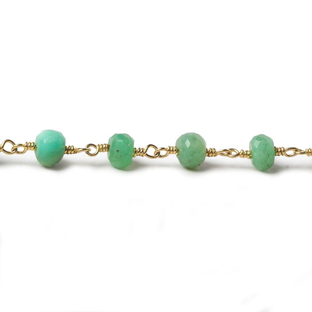 5-5.5mm Chrysoprase faceted rondelle Gold Chain by the foot 32 pieces