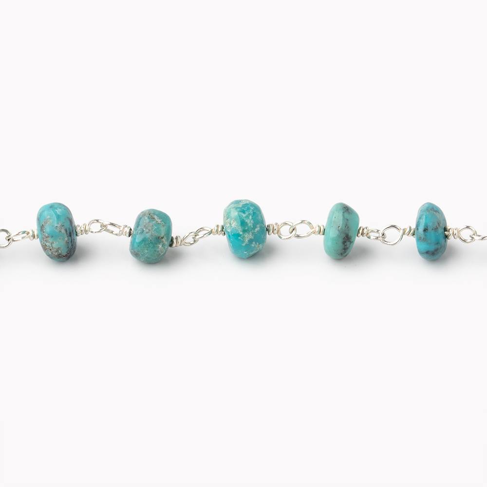 5-5.5mm Mongolian Turquoise Plain Rondelle Beads on .925 Silver Chain