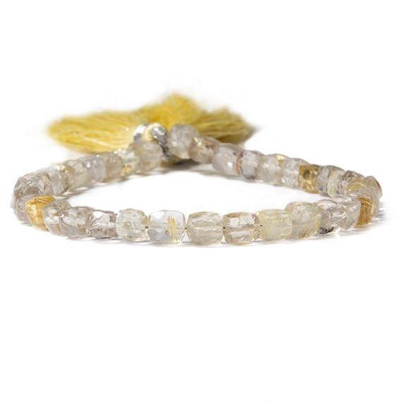 5-6mm Golden Rutilated Quartz faceted cube beads 8 inch 38 pieces