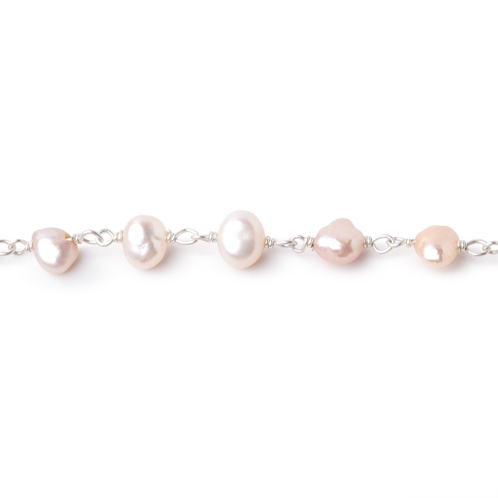 5-6mm Pink Baroque Pearls on Silver Plated Chain