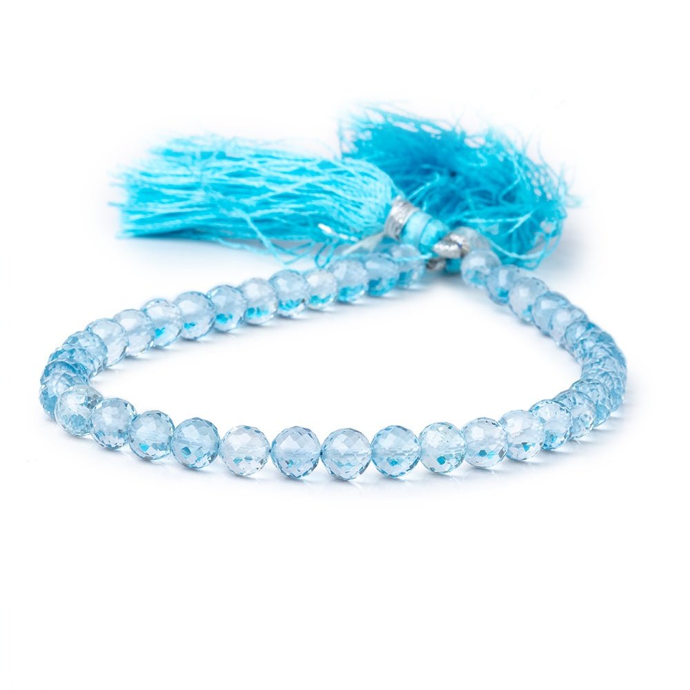 5-6mm Sky Blue Topaz Faceted Round Beads 8.5 inch 36 pieces AAA
