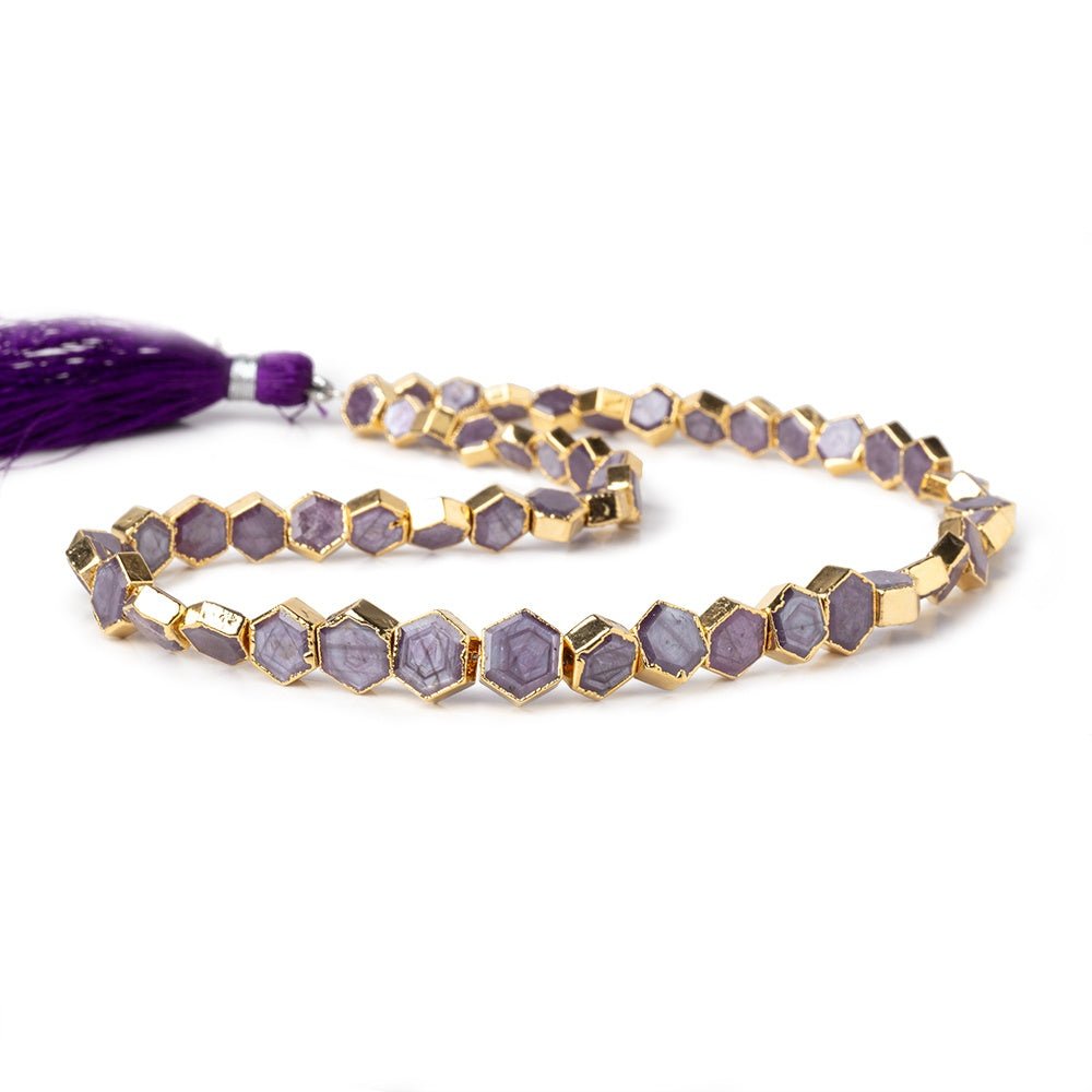 5-8mm Gold Leaf Star Ruby Bevel Faceted Hexagonal Beads 14 inch 51 pieces AA