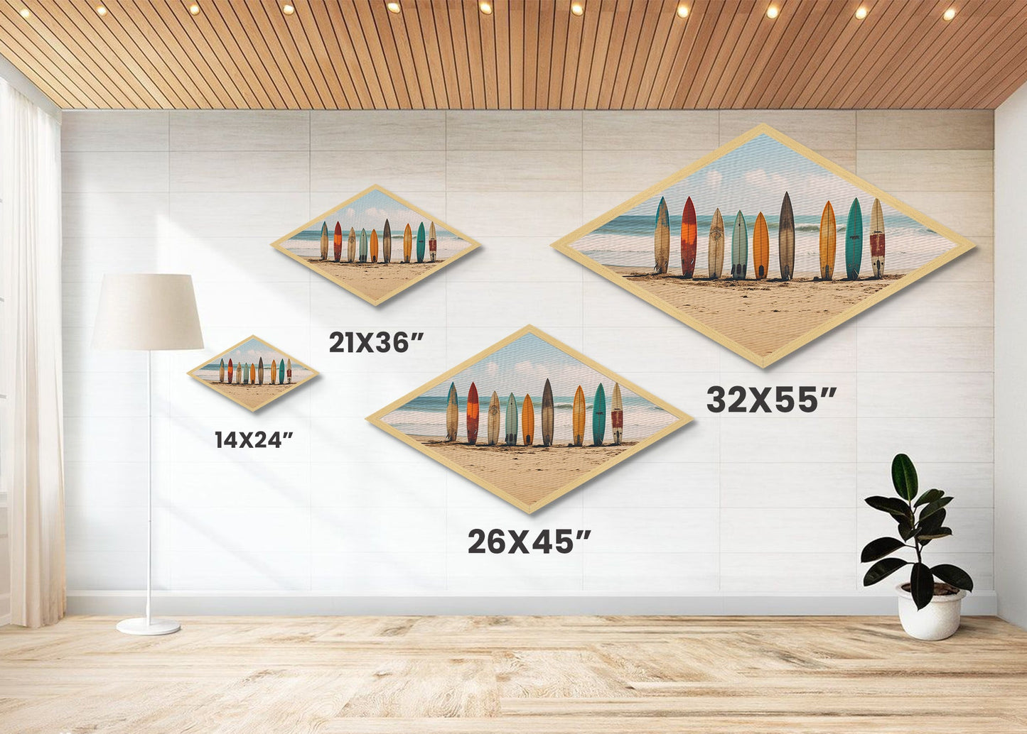 Coastal Surf Vibes Diamond Shaped Beach Canvas Art Print surfboards ocean retro seaside summer surf shack boho wall decor gift idea