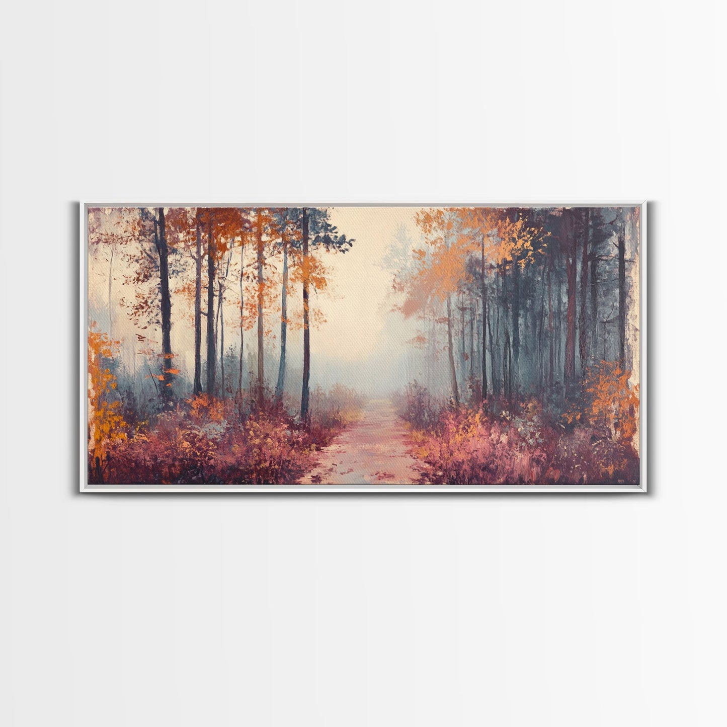 Misty Autumn Woods Framed Canvas Print, Moody Fall Pathway Art, Fall Home Decor, Modern Farmhouse Seasonal Wall Art, Holiday Gift Idea