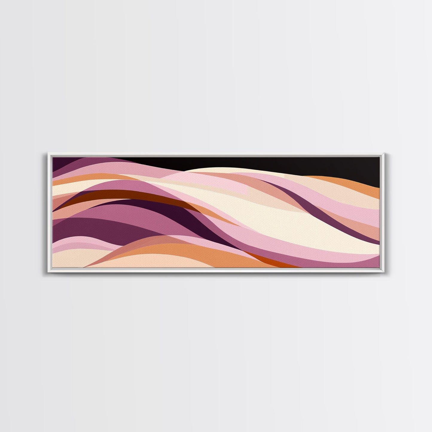 Lavender and Lilac Ocean Waves - MCM Style Modern Art, Retro Abstract Panoramic Print, Wood Framed Art, Modern Home Decor