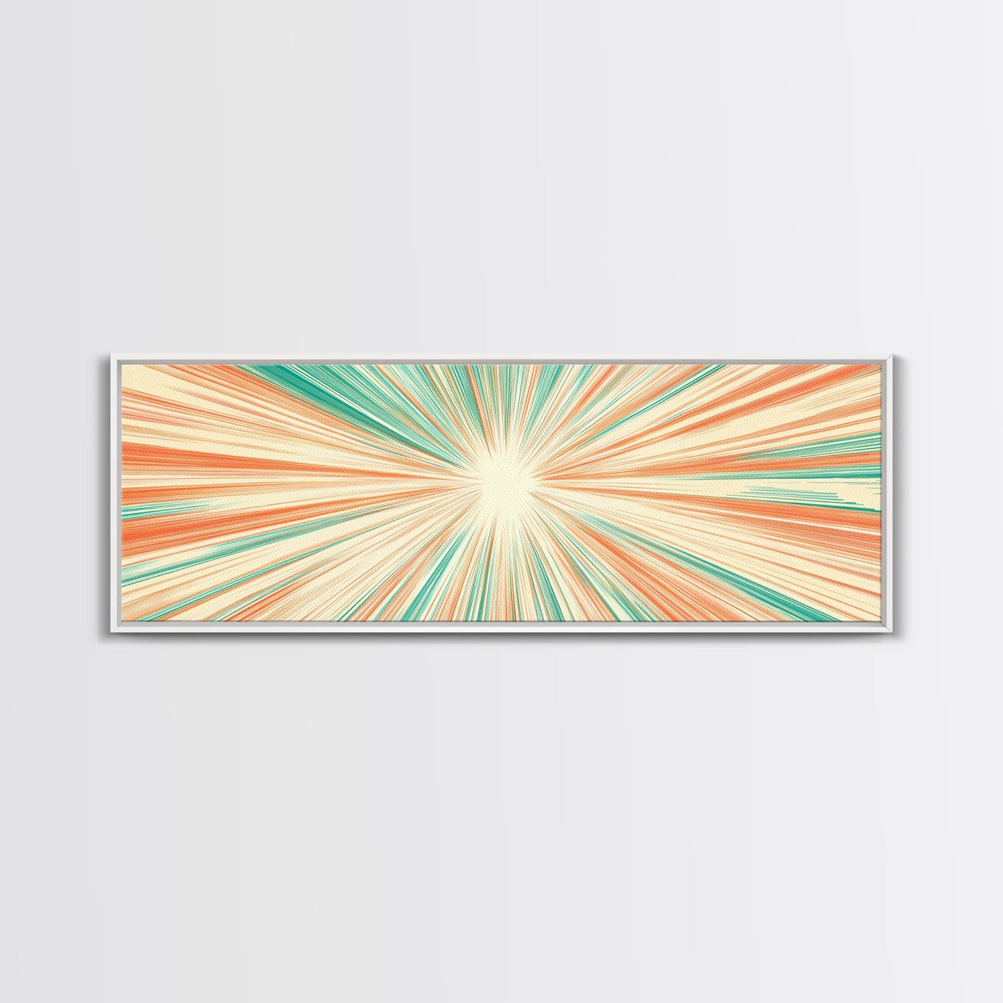 Mid Centery Modern Canvas Print - Framed MCM Style Wall Art, Orange and Green Star Burst - Art Deco Modern Art - Above Sofa Decor