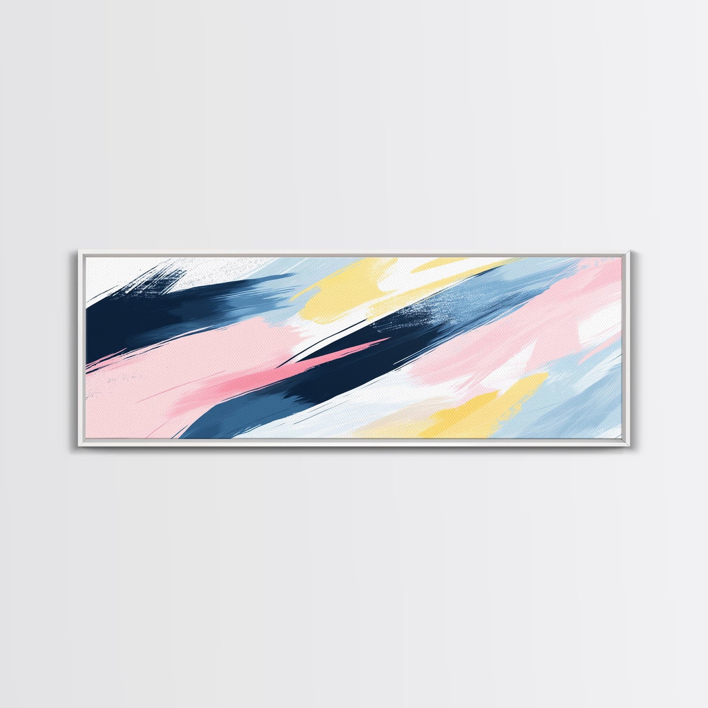 Pastel Abstract Brush Strokes Painting Print, Framed Canvas Art, Panoramic Extra Wide Office Decor, Living Room Or Bedroom Oversized Art