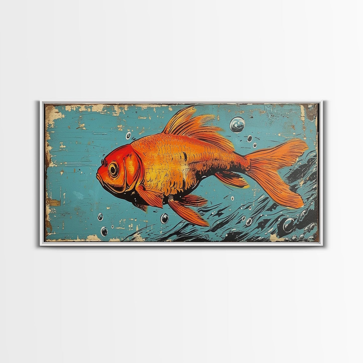 Retro 80s Style Painting of a Gold Fish, Framed Canvas Print, Home Decor Gift Artwork, Fish Painting, Fish Art