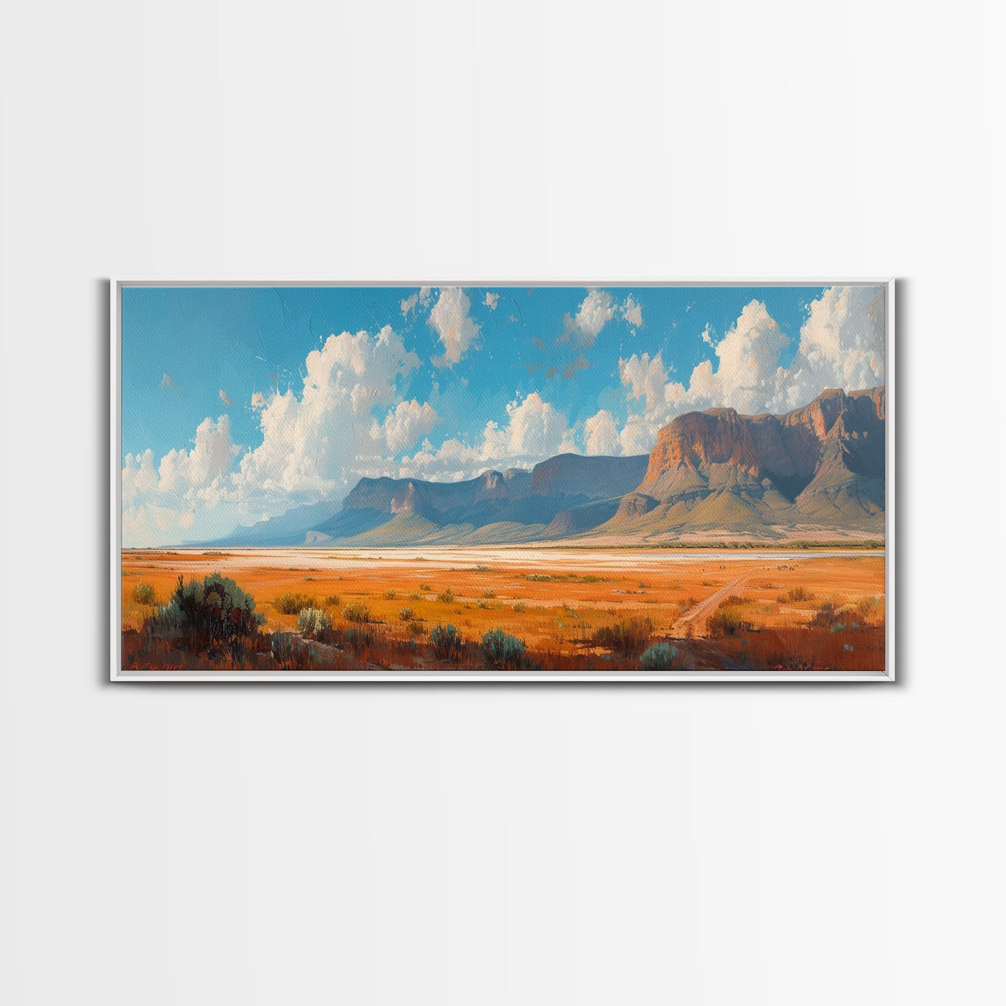 Panoramic Landscape Print Of an Arizona Desert Landscape, Framed Canvas, Rustic Farmhouse Decor, Nature Print, Minimalist Landscape Painting
