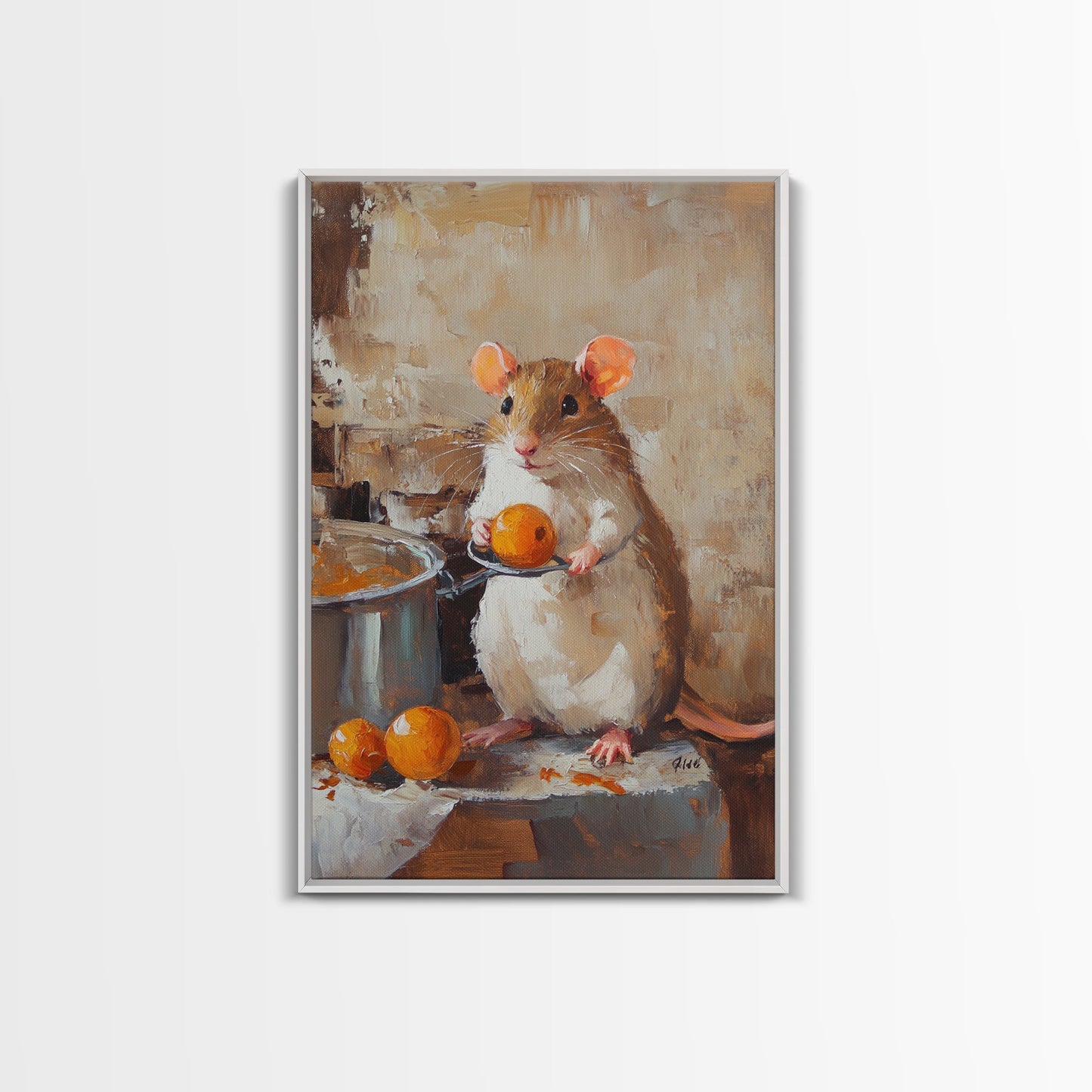 Rats with Jobs, Framed Canvas Print, Rat Painting, The Rat Chef, Cute Rat Home Decor, Rat Cooking Stew