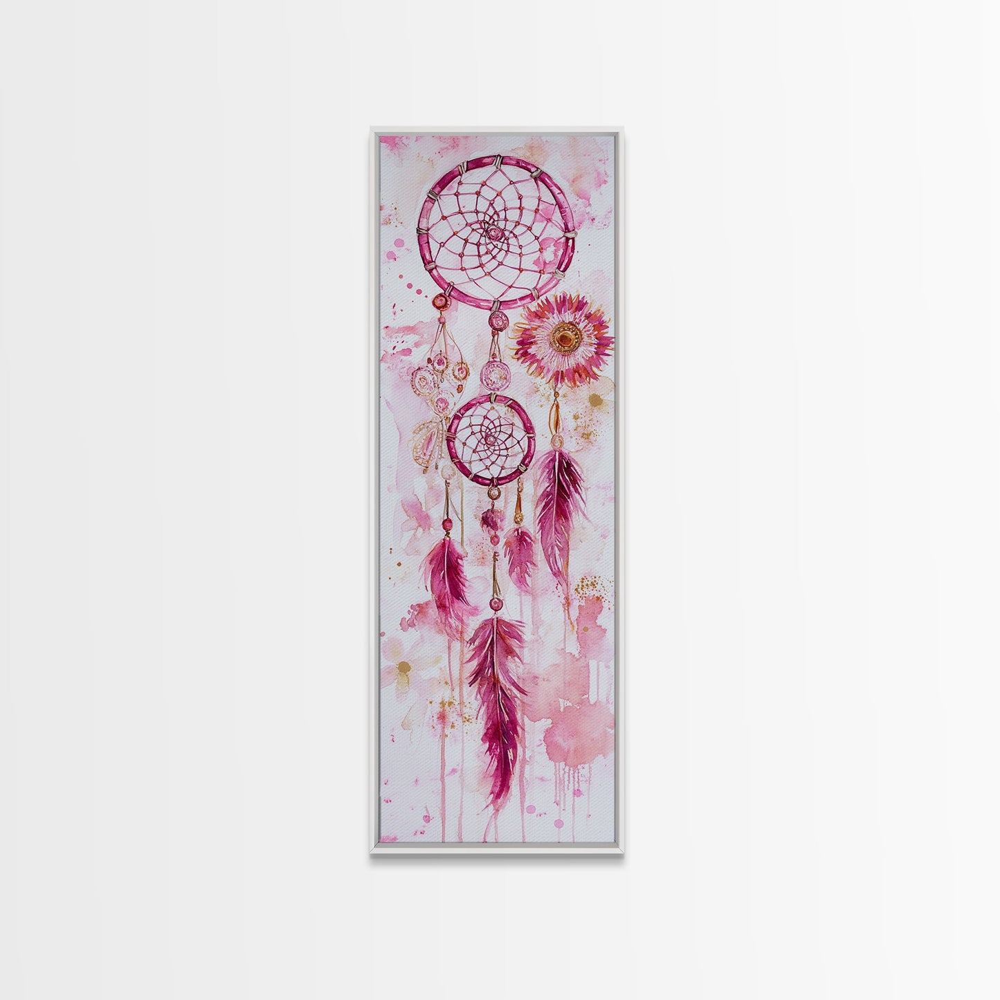 Dreamcatcher Boho Art Framed Canvas Print | Rustic Bedroom Decor | Tall Narrow Wall Art | Southwest Zen Painting | Gift Idea