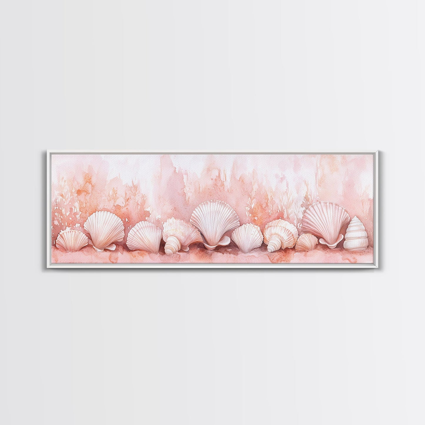 Coastal Shell Art Canvas Print Featuring Light Pink and Orange Pastel Hues, Beach House Decor, Nautical Wall Art for Living Room