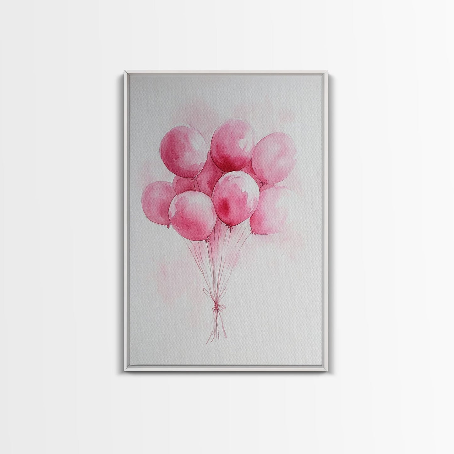 Pink Abstract Balloon Bouquet Framed Canvas Print, Whimsical Party Wall Art Light Pink Decor, Ideal Rustic Bedroom Aesthetic