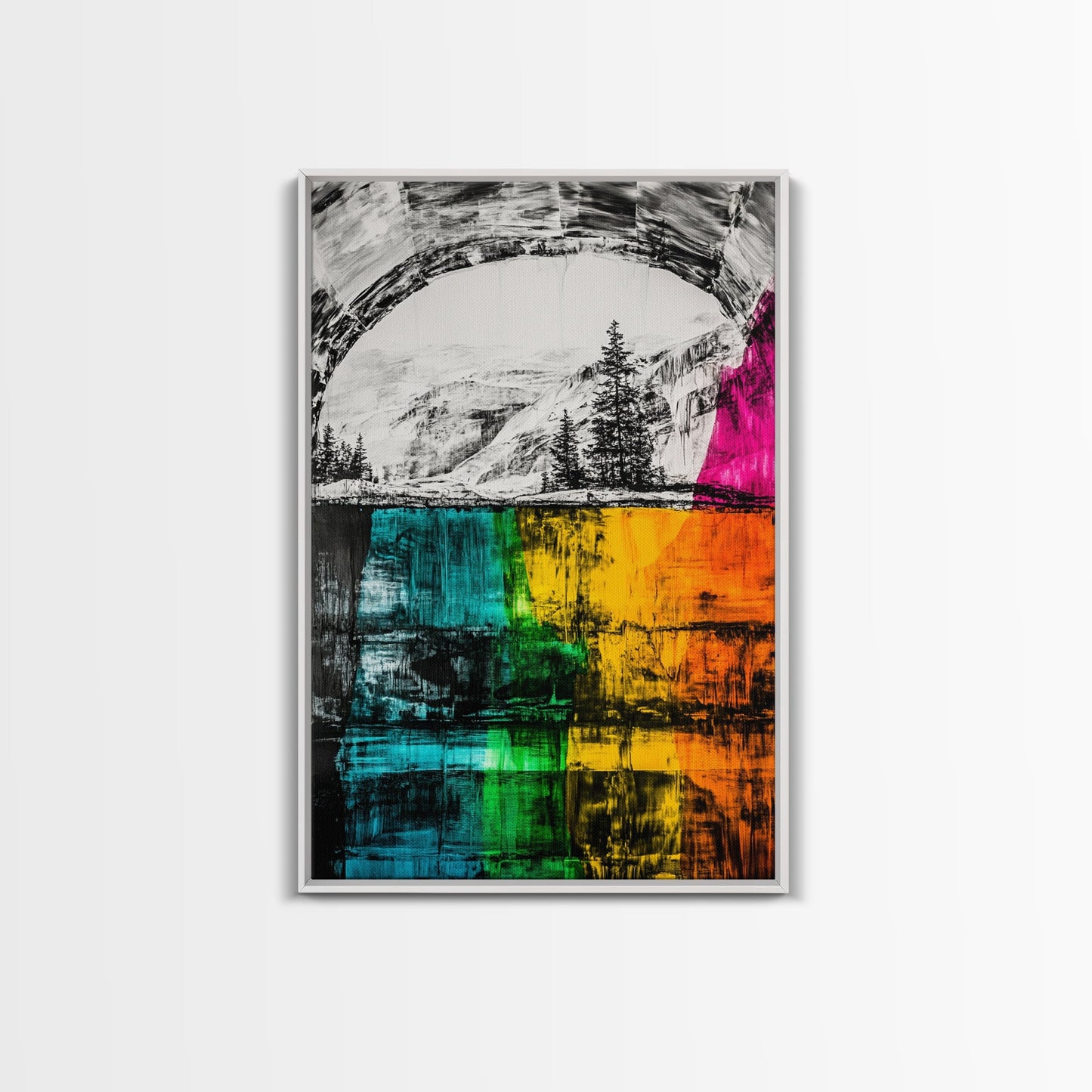 Colorful Canyon, Nature Painting, Abstract Wilderness, Vibrant Landscape, Canvas Print, Adventurous Art, Boho Decor, Office Wall Art