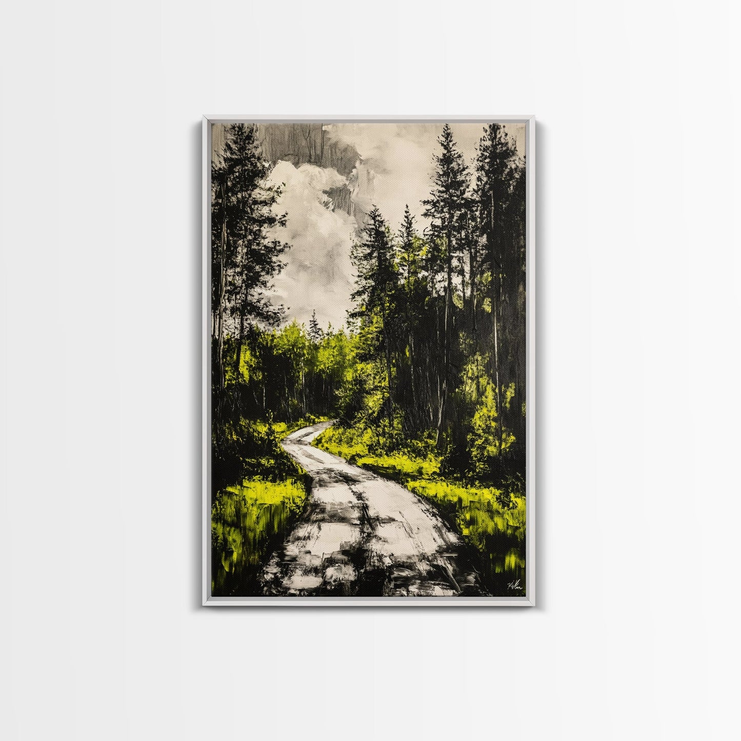 Forest Path, Nature Wall Art, Rustic Landscape, Cabin Decor, Outdoor Aesthetic, Greenery Painting, Framed Canvas Print