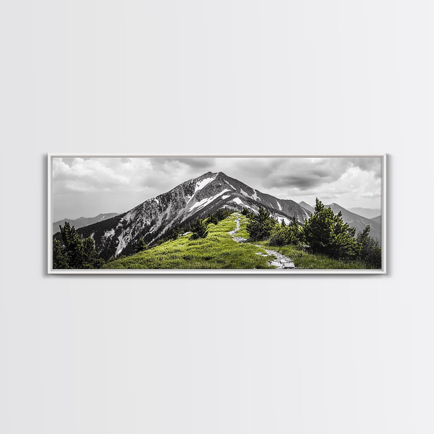Mountain Hike Path, Scenic Peak Trail, Nature Landscape, Framed Canvas Print, Modern Cabin Decor, Adventure Wall Art, Minimalist Style