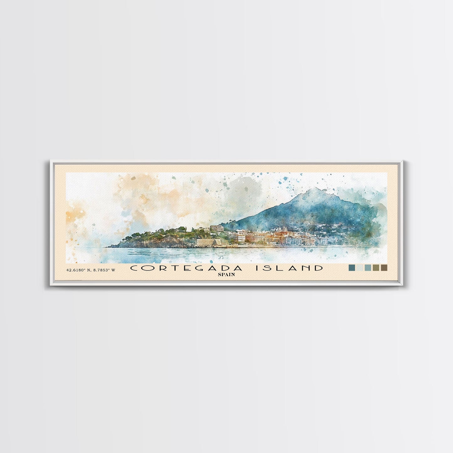 Cortegada Island, Spain Watercolor Beach Print, Vacation Gift, Spain Wall Art, Framed Canvas Print, Framed Beach Painting