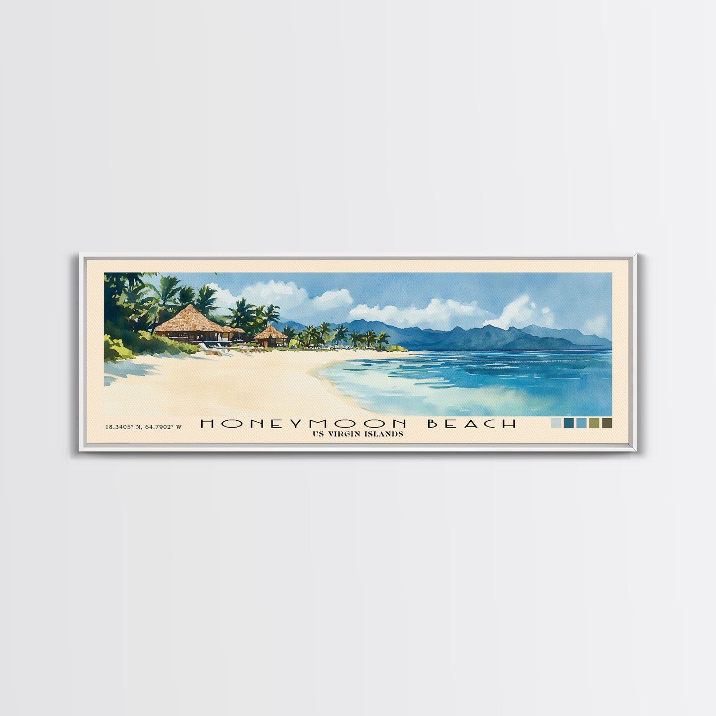 Honeymoon Beach, Fiji Watercolor Print, Vacation Gift, Fiji Wall Art, Beach Painting, Beach Decor, Large Wall Art, Wood Frame Art