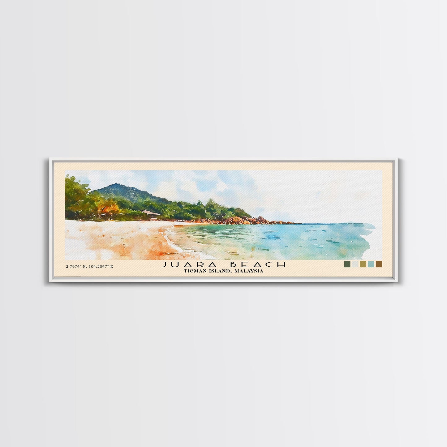 Juara Beach, Tioman Island, Malaysia Watercolor Print, Vacation Gift, Tioman Island, Malaysia Wall Art, Beach Painting, Beach Decor, Large Wall Art, Wood Frame Art