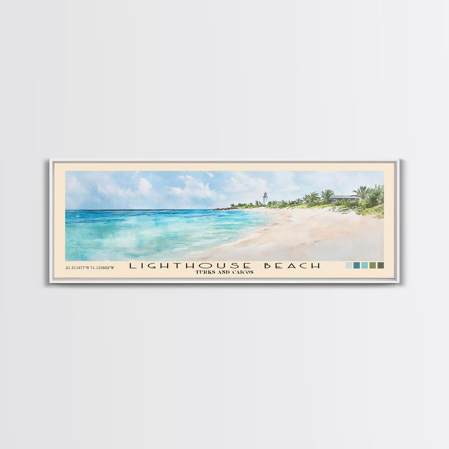 Lighthouse Beach, Turks and Caicos Watercolor Beach Print, Vacation Gift, Turks and Caicos Wall Art, Framed Canvas Print, Framed Beach Painting