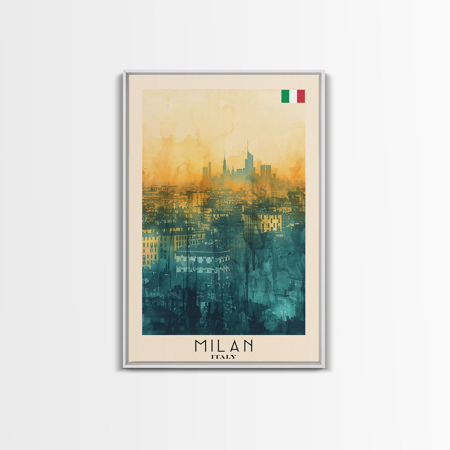 Milan Italy Travel Poster Framed Canvas Print, Iconic Landmarks, Urban Art, Wall Hanging, Home Decor, Travel Print, Artistic Gift