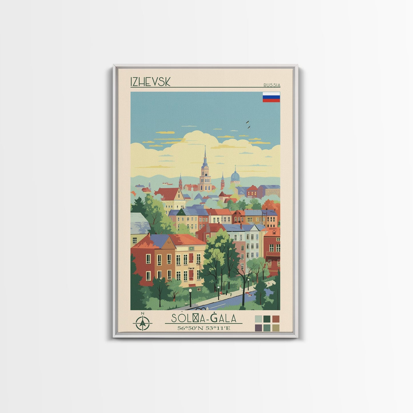 Izhevsk Russia Travel Poster Framed Canvas Print, Midcentury Modern Art, Pop Art Wall Decor, Scenic Living Room Art, Bedroom Gift