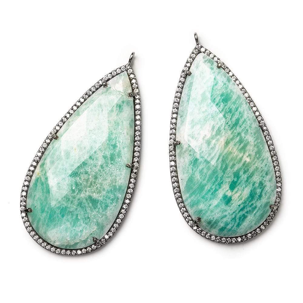 50x25mm Black Gold CZ Bezel & Amazonite faceted pear Pendant 1 piece