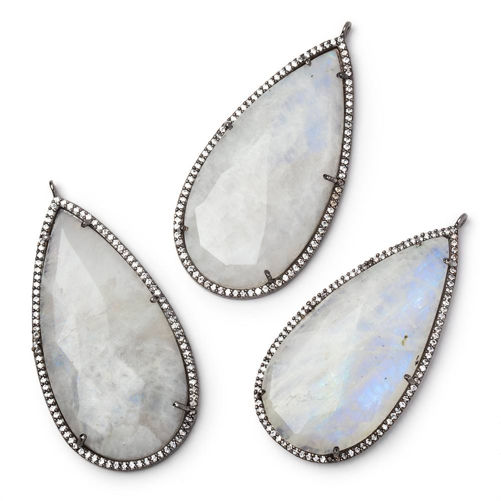 50x25mm Black Gold CZ Bezel Rainbow Moonstone Pear Pendant 1 Focal Bead
