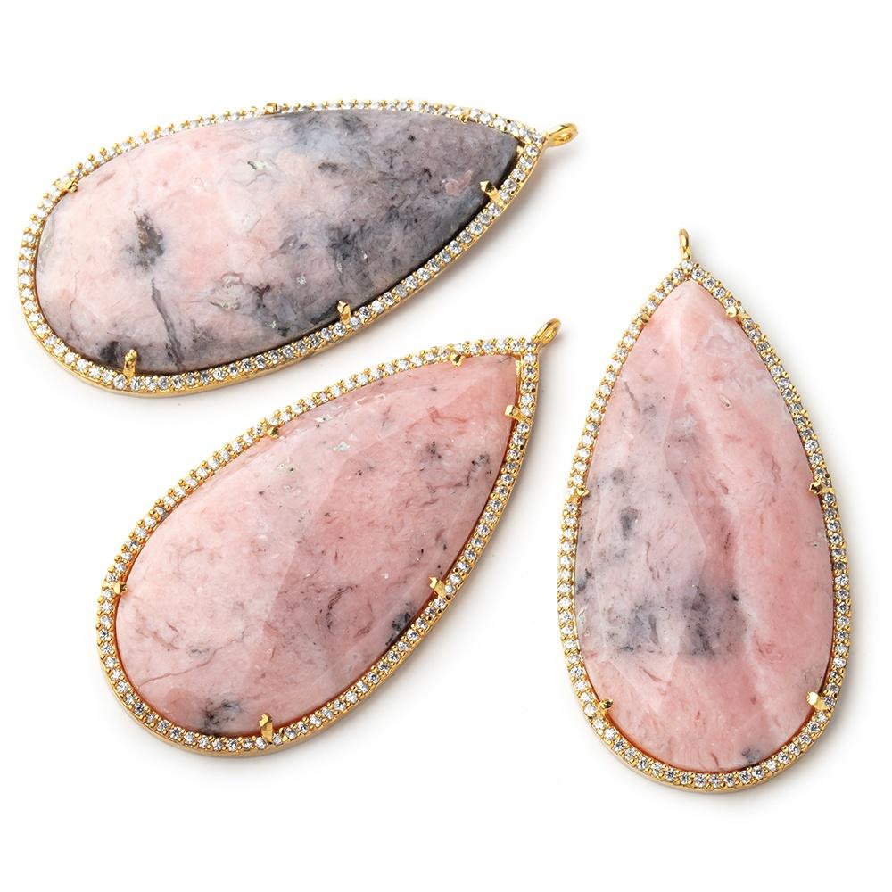 50x25mm Vermeil Bezeled White CZ & Pink Opal Faceted Pear Pendant 1 piece