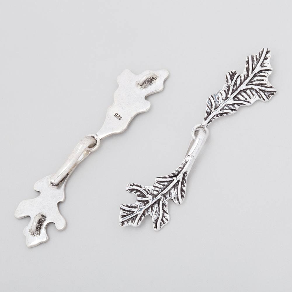 51x11mm Antiqued Sterling Silver Hook & Eye Clasp Oak Leaves 1 piece