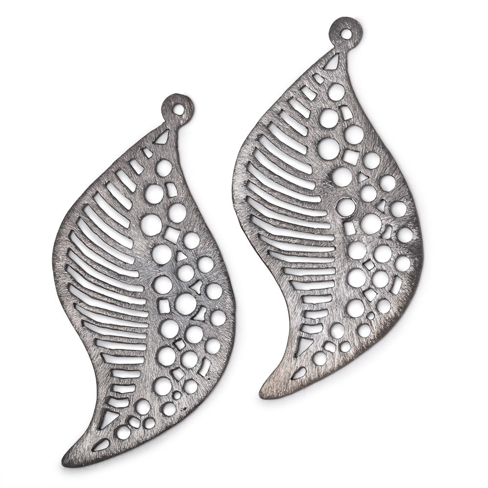51x30mm Brushed Filigree Leaf Charm Set of 2 pieces
