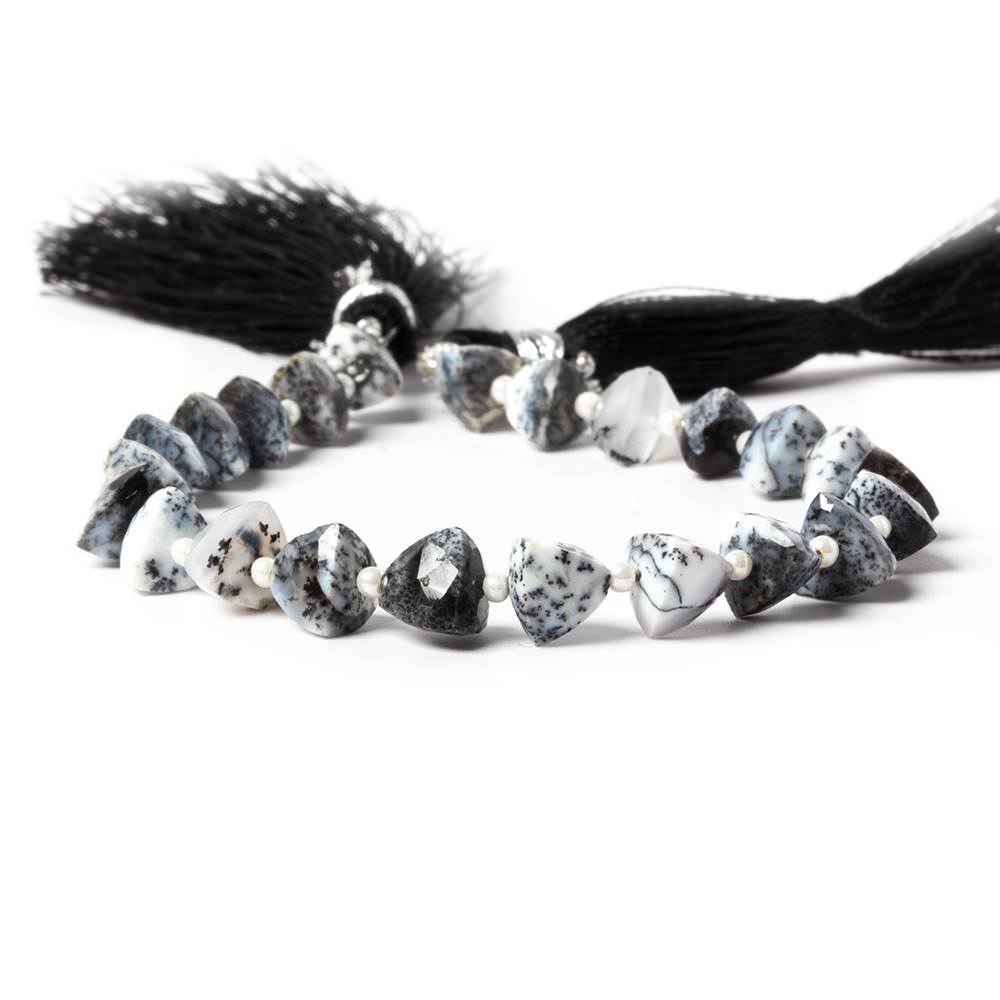 5.3x5-6.3x6mm Dendritic Opal Straight Drilled Faceted Trillion 7 inch 24 beads