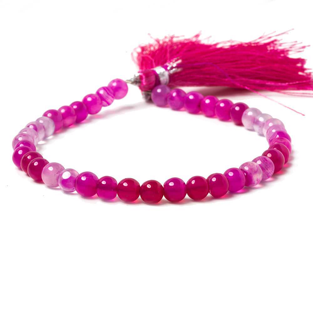 5.5-6mm Fuchsia Hot Pink Chalcedony Plain Round Beads 8 inch 38 pieces