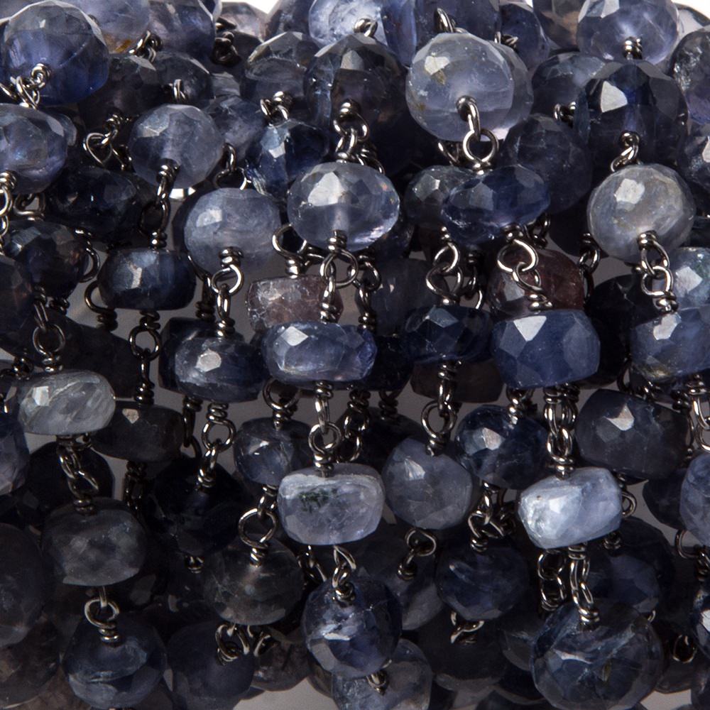 5.5-6mm Iolite faceted rondelle Black Gold plated .925 Silver Chain by the foot 38 pieces