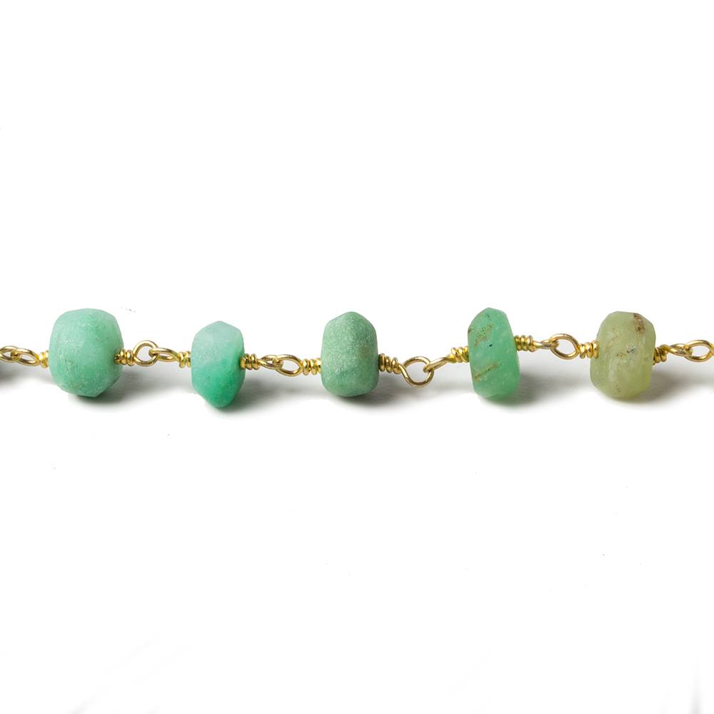 5.5-6mm Matte Chrysoprase faceted rondelle Gold Chain by the foot 31 beads