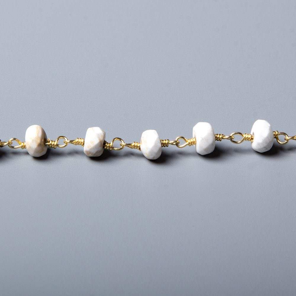 5.5-6mm Matte Tan Agate faceted rondelle Gold Chain by the foot 31 pcs