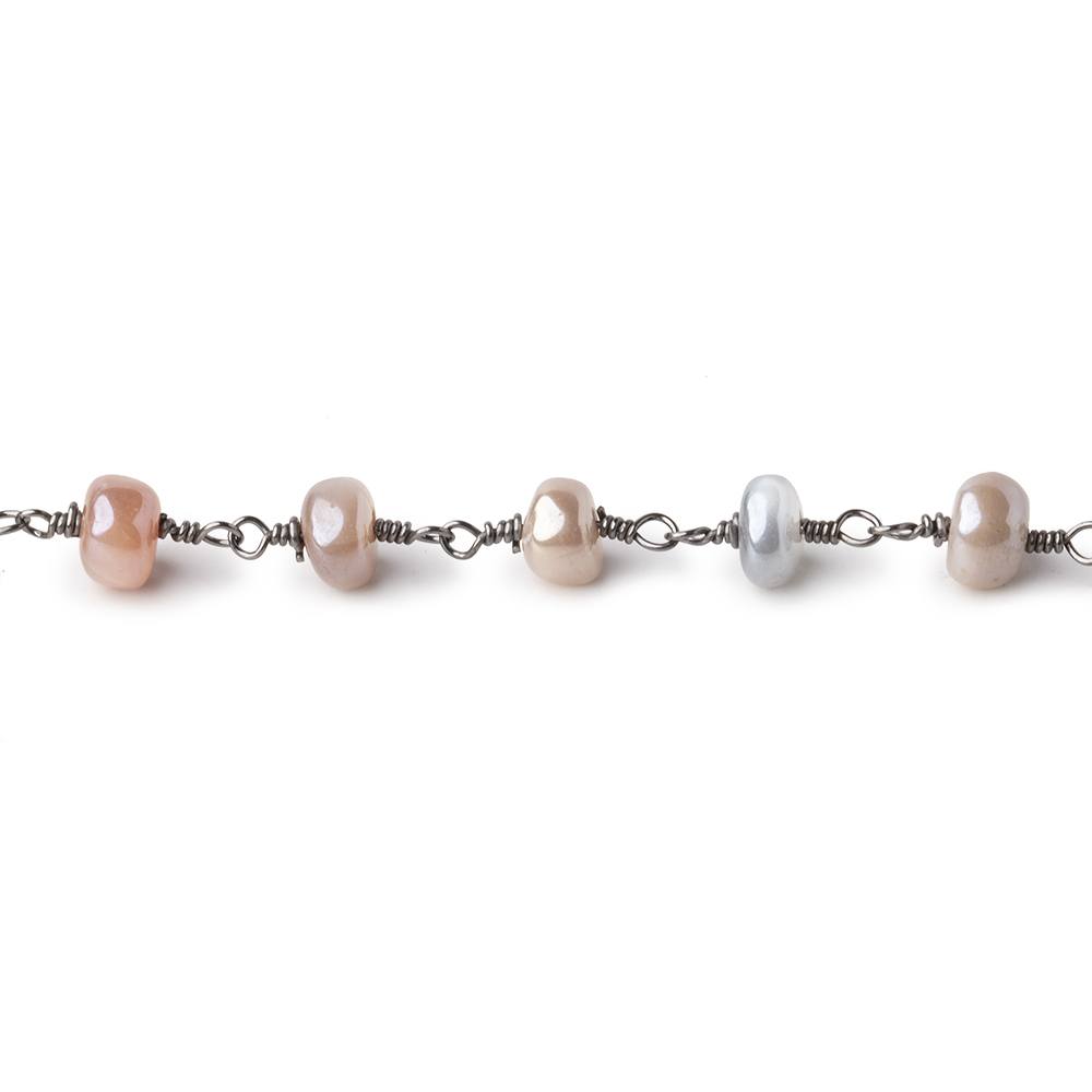 5.5-6mm Mystic Multi Moonstone Plain Rondelles Black Gold Plated Chain by the Foot