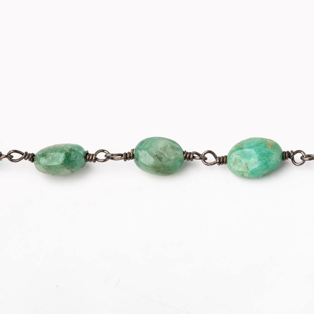 5.5-7.5mm Emerald Plain Oval Beads on Black Gold over .925 Silver Chain