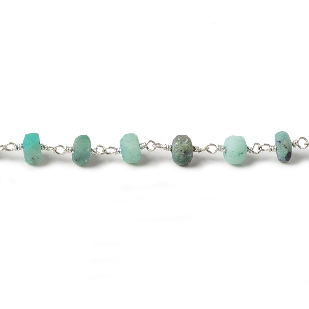 5.5mm Matte Chrysoprase rondelle Silver Chain by the foot 31 pieces
