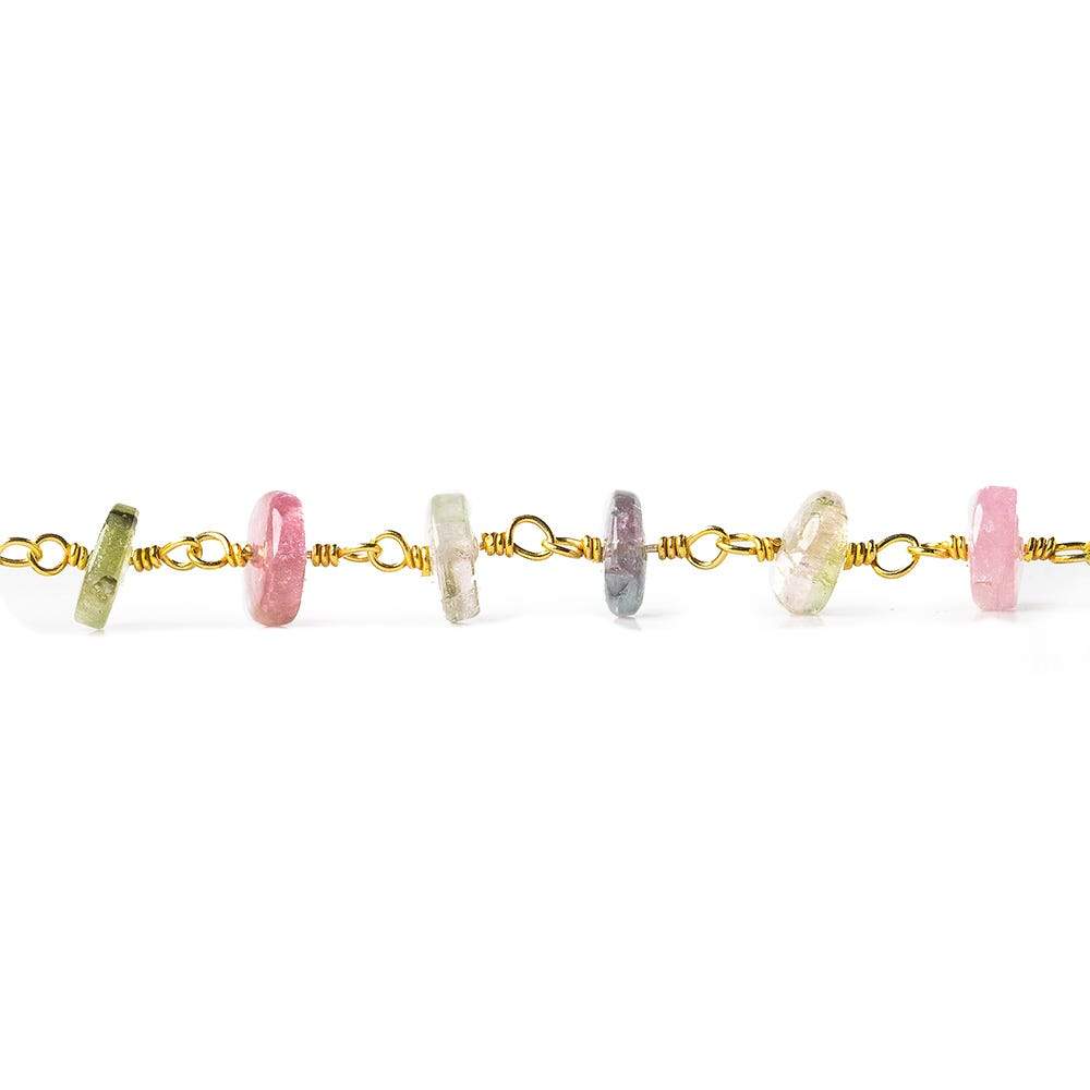 5.5mm Multi Color Tourmaline plain rondelle Vermeil Chain by the foot