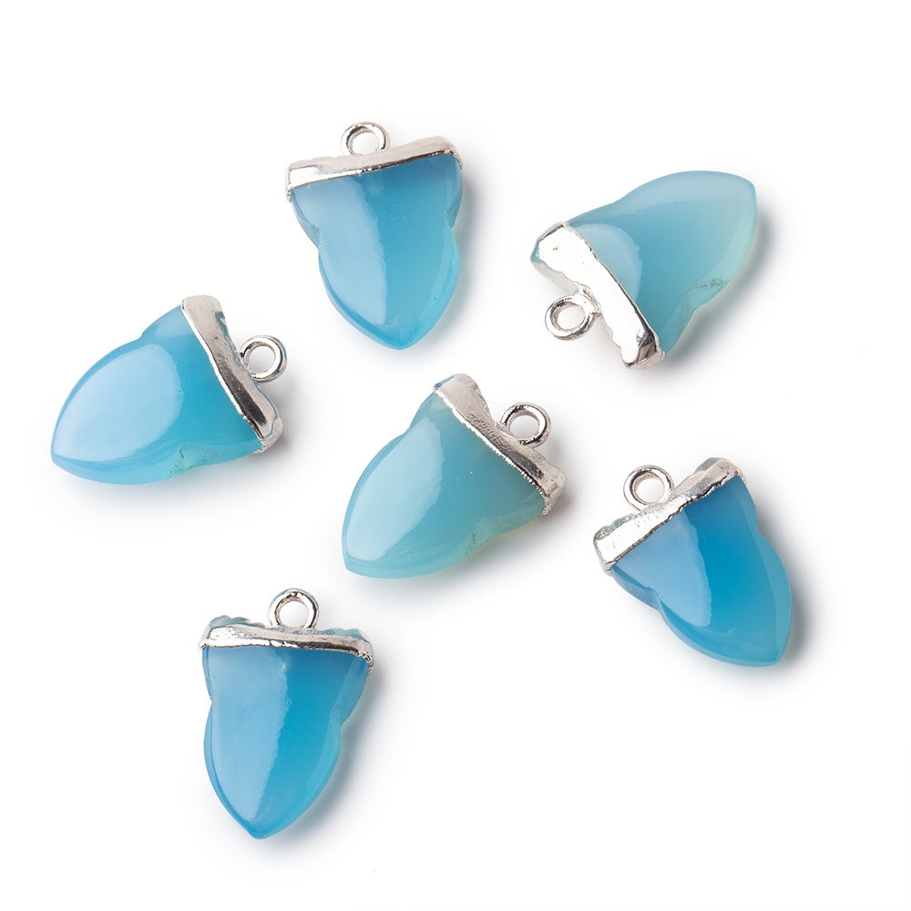 18x13mm Silver Leafed Royal Blue Chalcedony Shark Tooth Pendant 1 piece