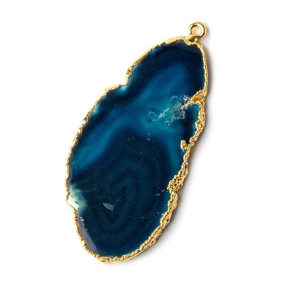 56x27mm Gold Leafed Aegean Blue Agate Focal Pendant 1 piece