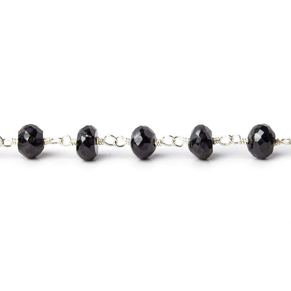 5mm Black Spinel faceted rondelle Silver plated Chain by the foot
