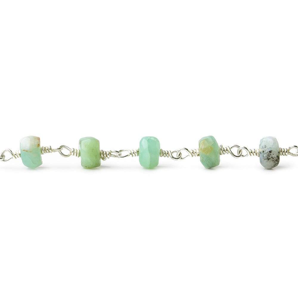 5mm Blue Peruvian Opal Heishi Silver plated Chain by the foot