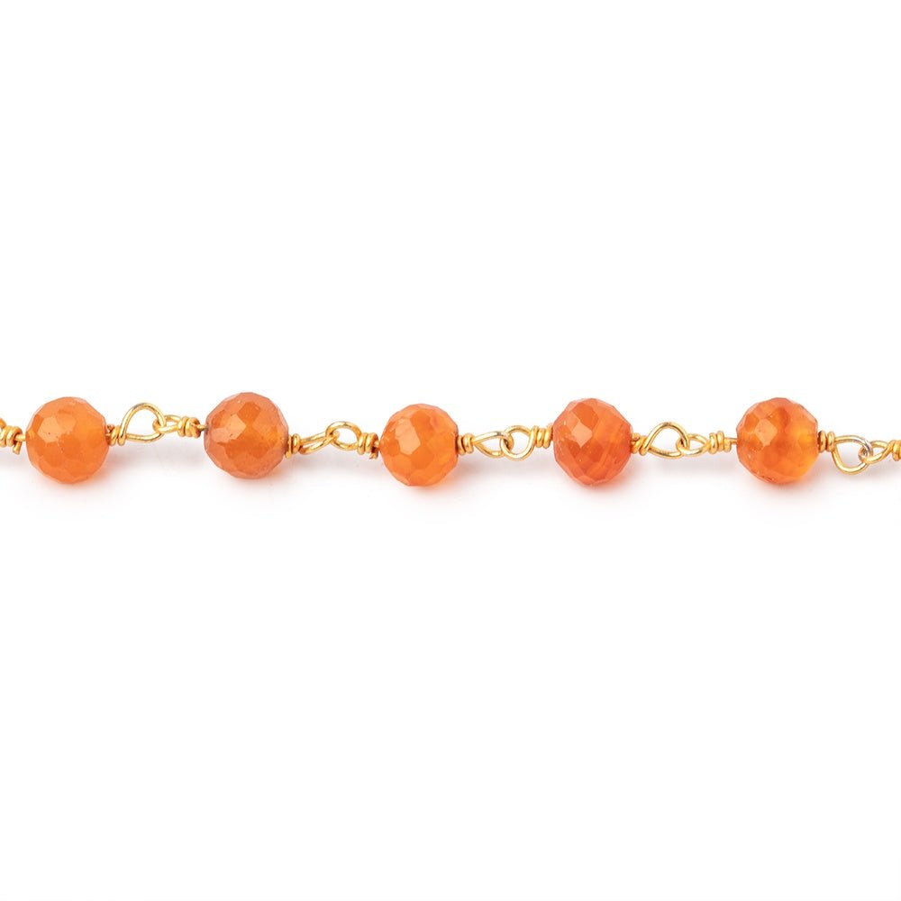 5mm Carnelian Faceted Round Beads on Vermeil Chain