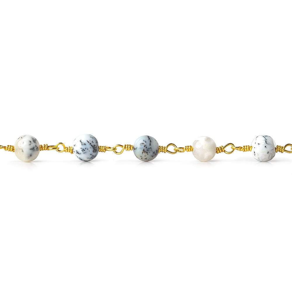 5mm Dendritic Opal plain round Gold plated Chain by the foot