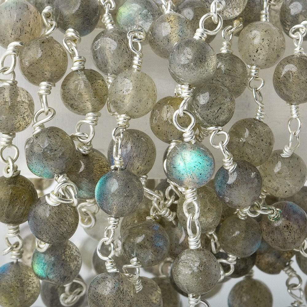 5mm Labradorite plain round Silver plated Chain by the foot