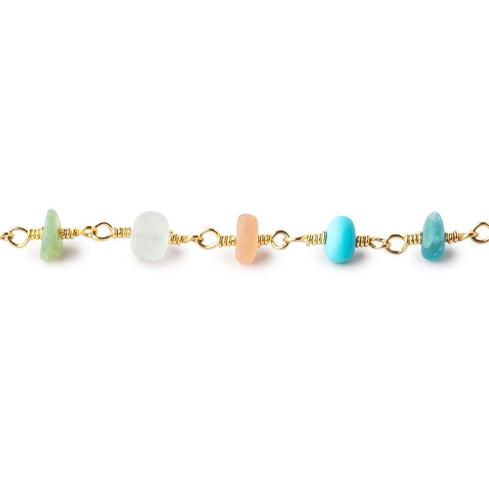 5mm Matte Multi Gem Plain Rondelle on Gold Plated Chain 30pcs